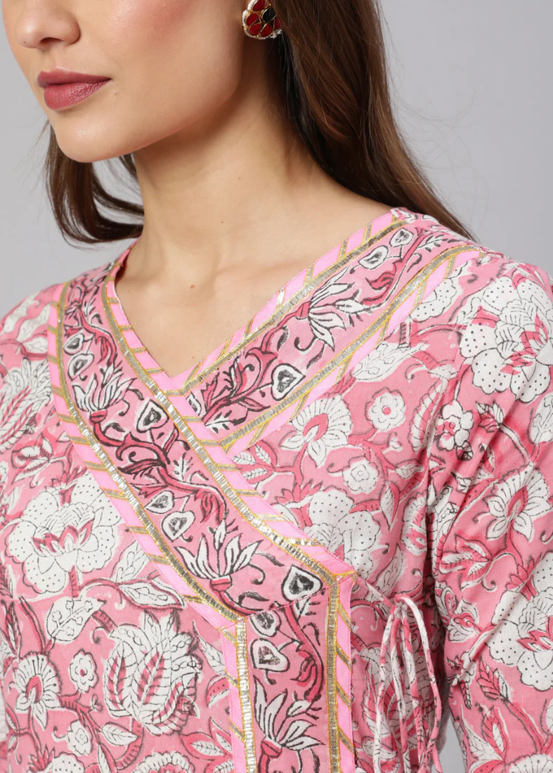 Pink Cotton Printed Suit Set - Image 3