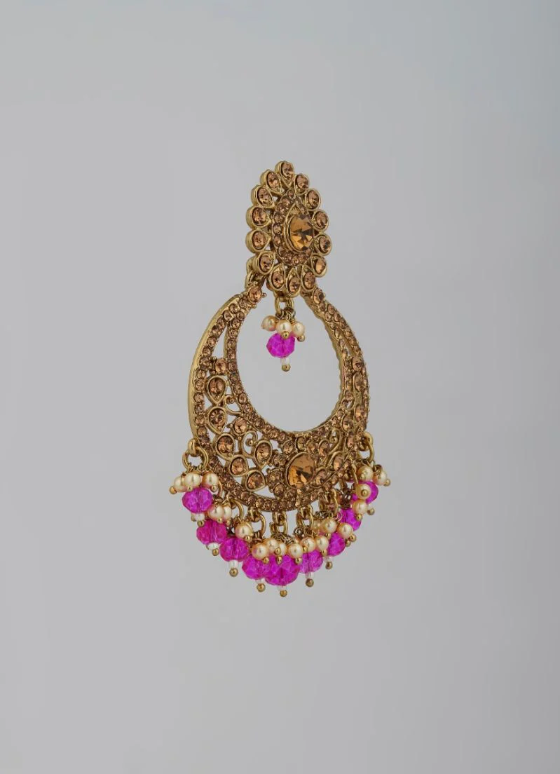 Pink Crystal Pearl Earring and Tikka Set - Image 2