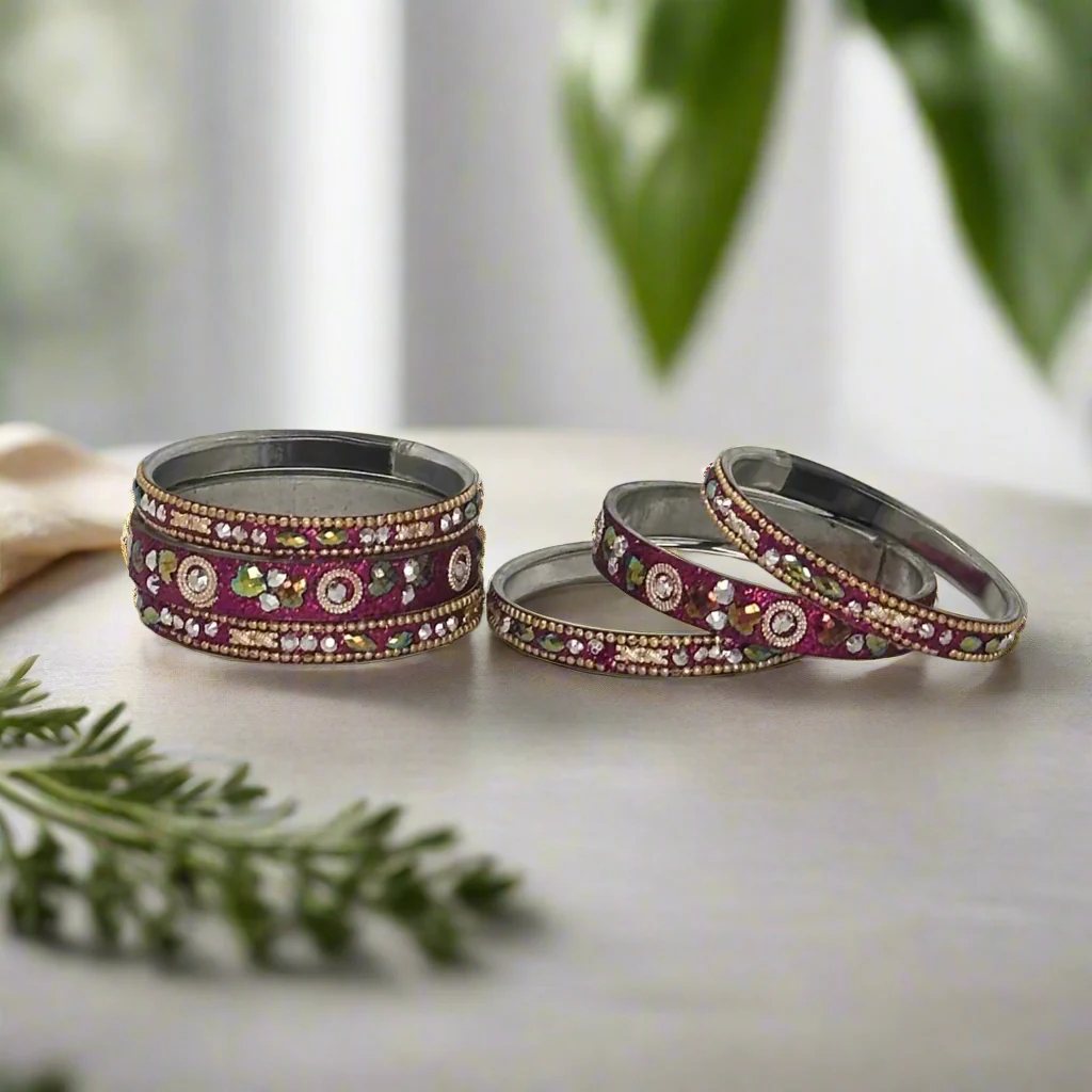 Pink Intricate Sparkle Bangle Set - Image 2
