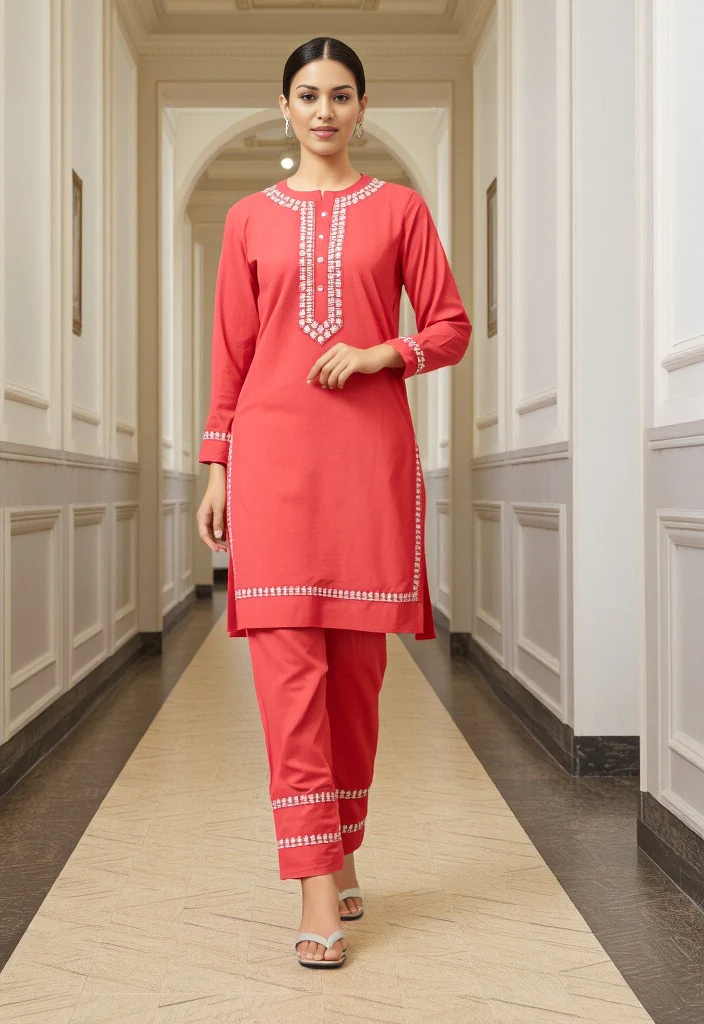Pink Linen Embroidered Co-ord Set - Image 2