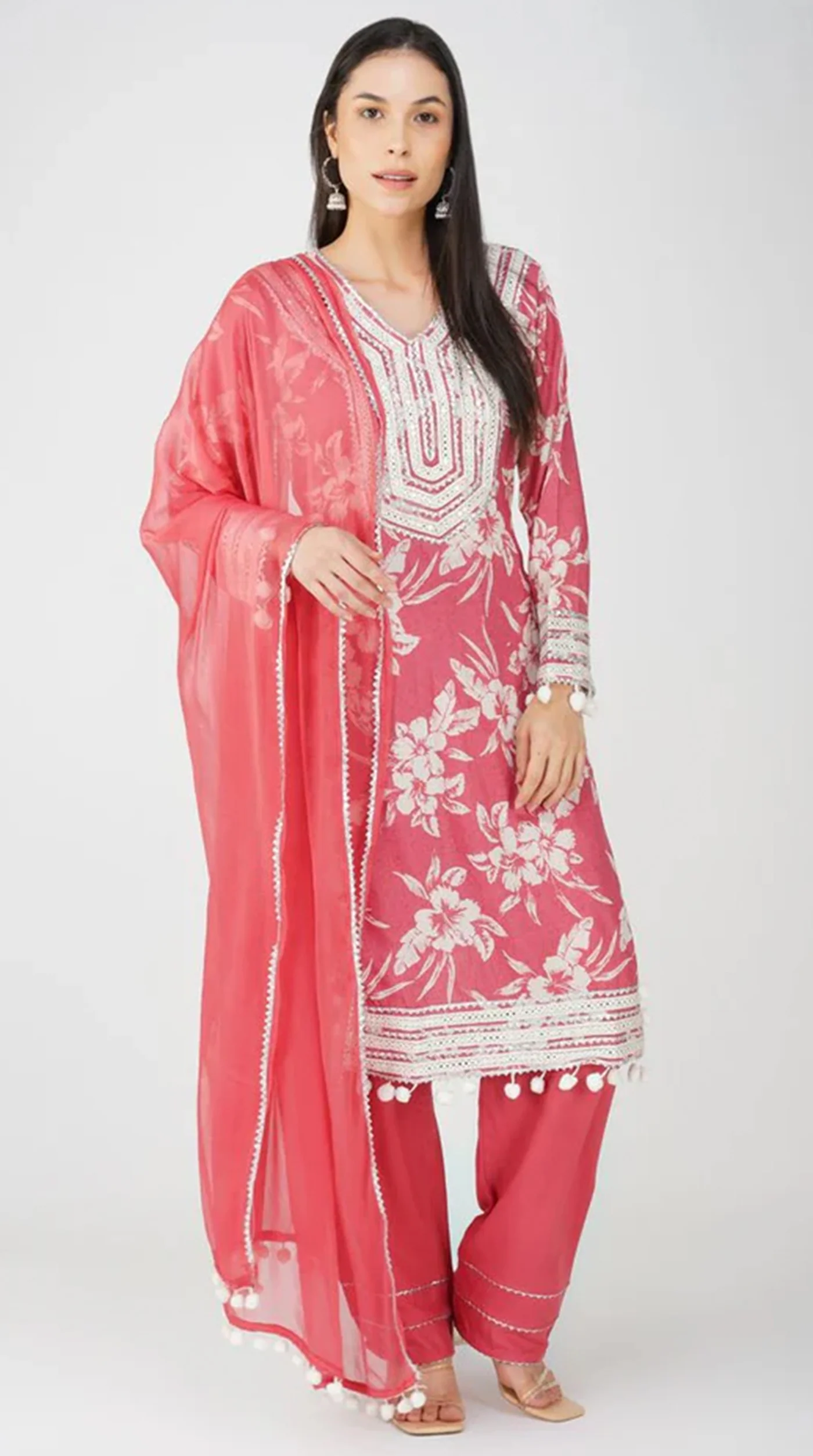 Pink Muslin Printed Suit Set - Image 3