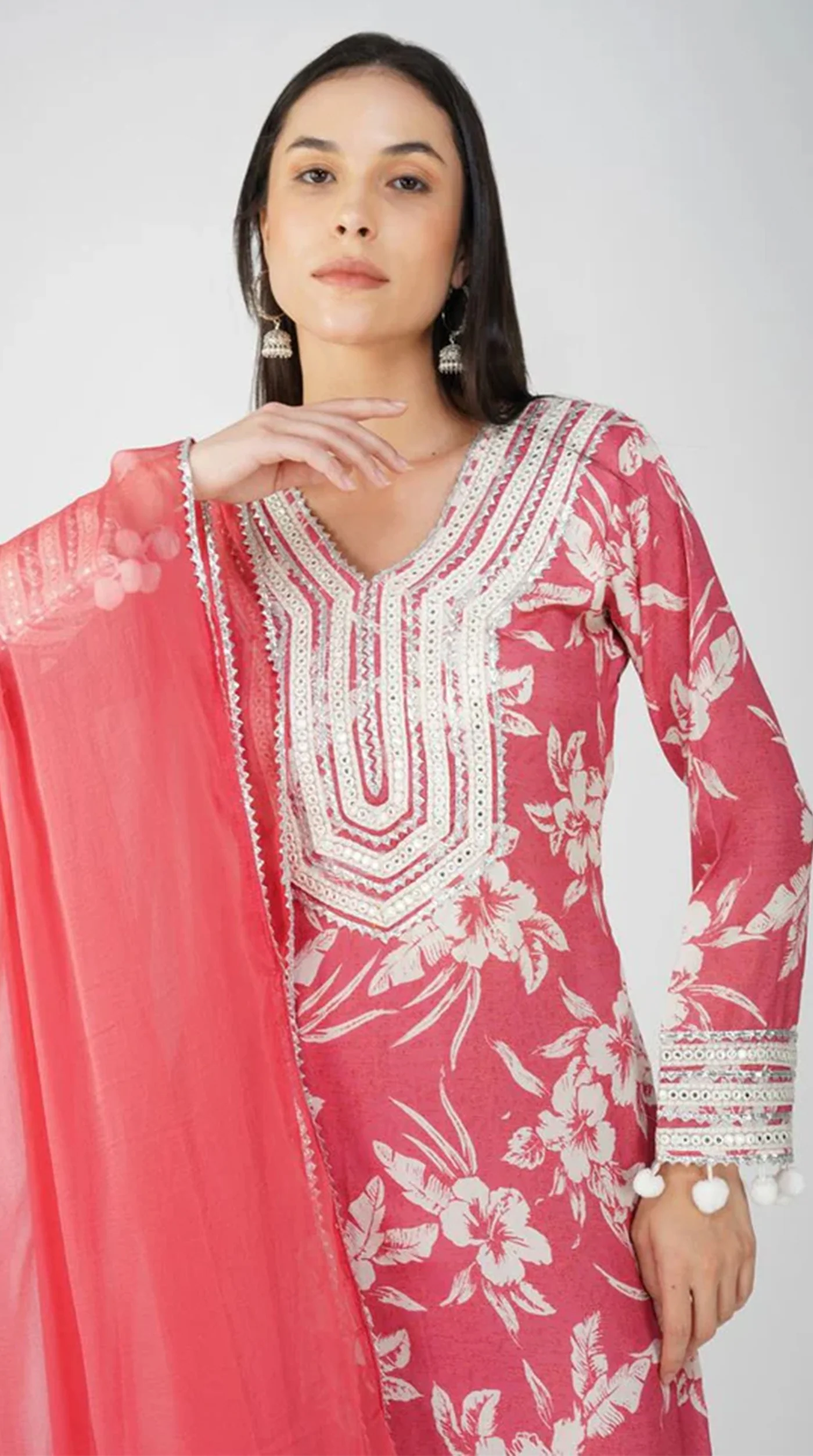 Pink Muslin Printed Suit Set - Image 4