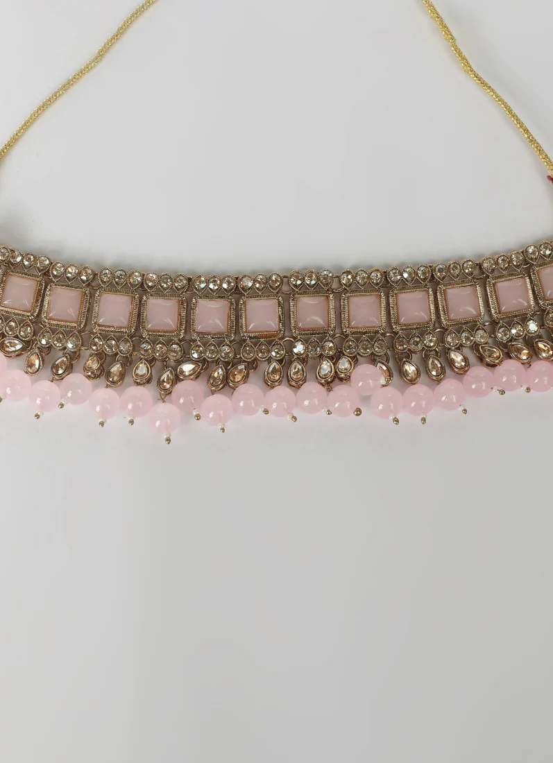Pink Pearl Choker Necklace Set - Image 2
