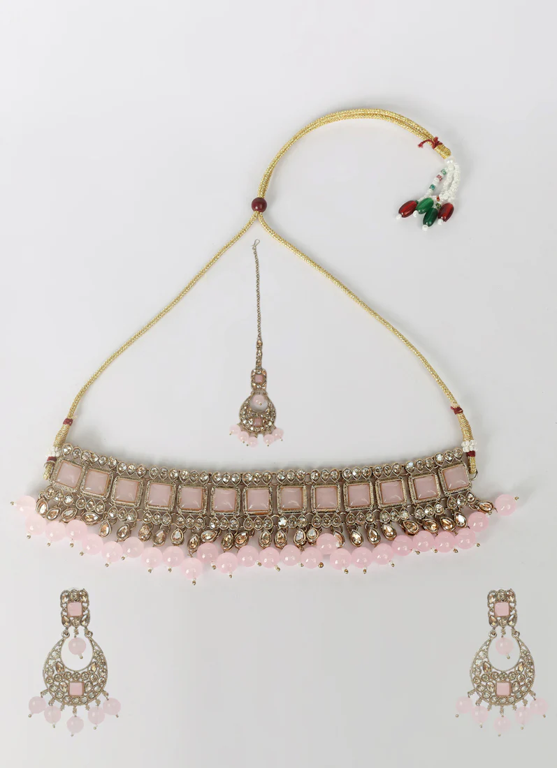 Pink Pearl Choker Necklace Set - Image 7