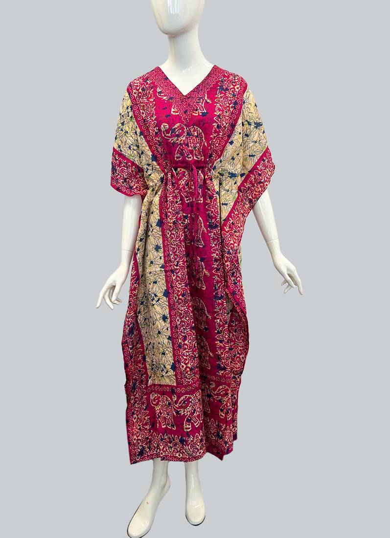 Pink Printed Viscose Kaftan One Size - Image 2