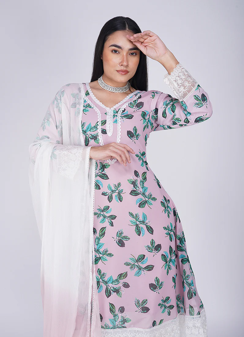 Pink Rayon A-Line Wide Trouser Suit Set - Image 2
