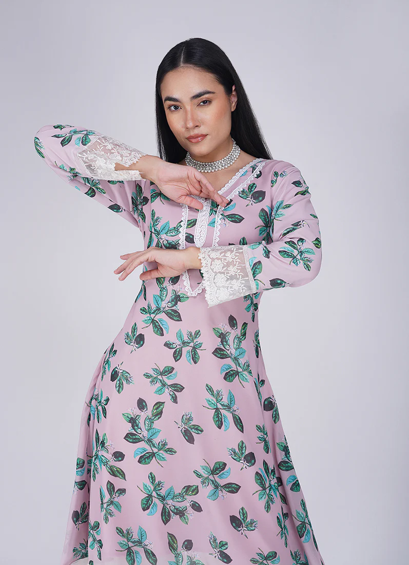 Pink Rayon A-Line Wide Trouser Suit Set - Image 3