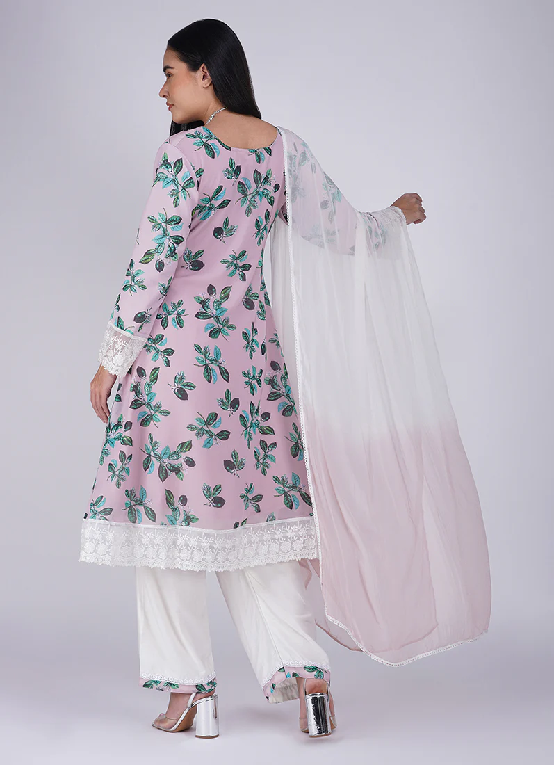Pink Rayon A-Line Wide Trouser Suit Set - Image 4