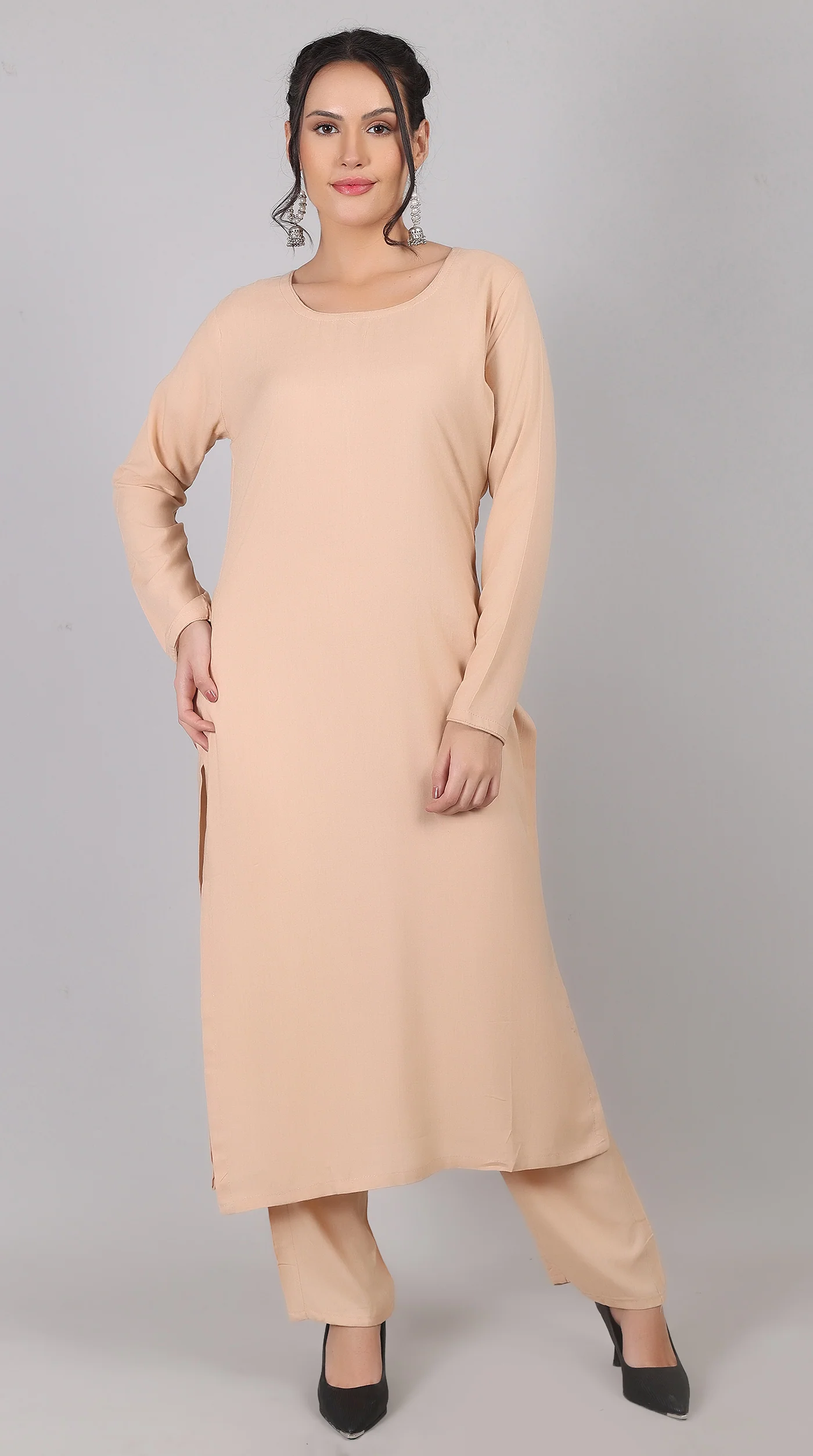 Pink Rayon Straight-Cut Kurta Set with Contrast Dupatta - Image 3
