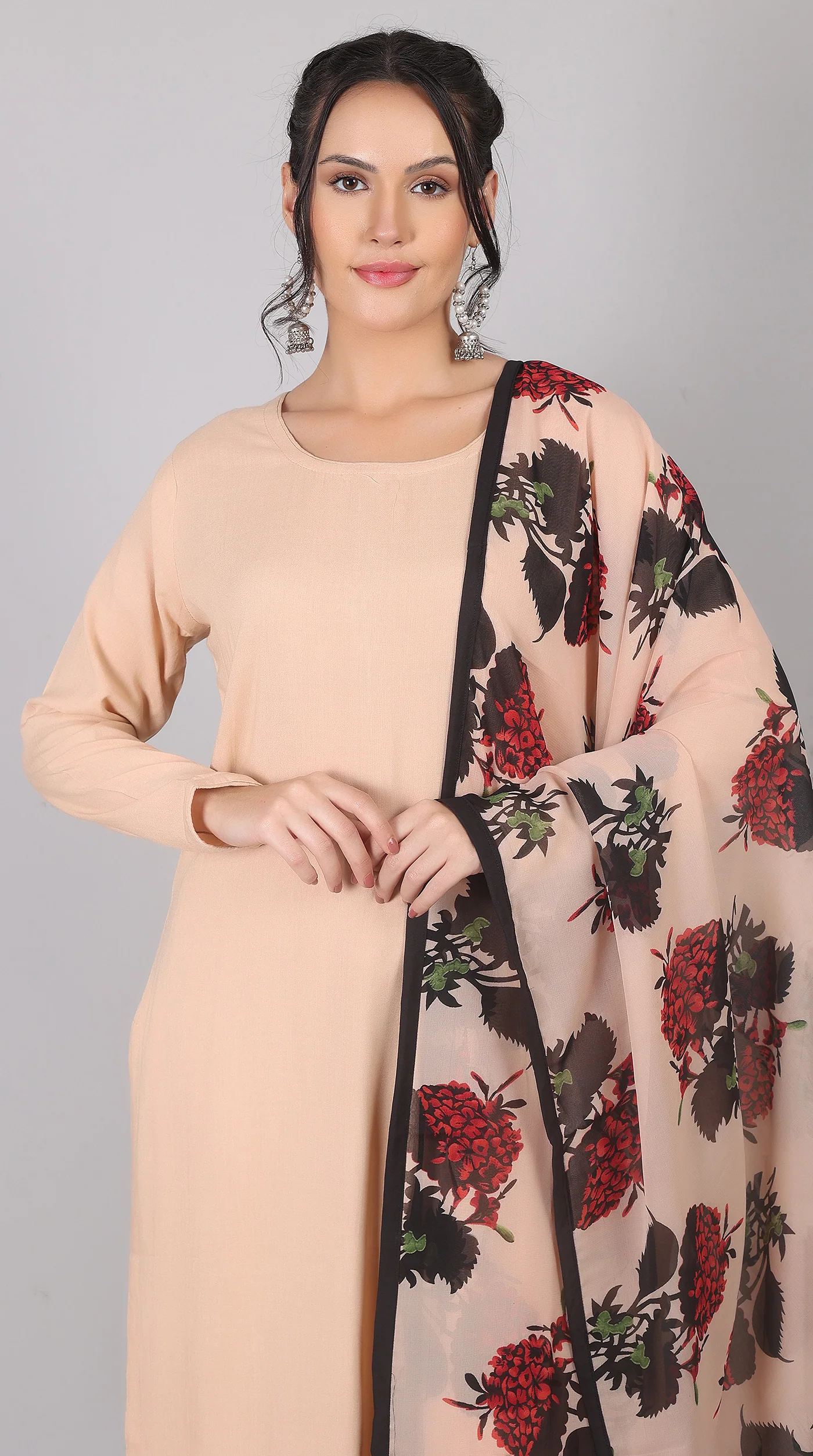 Pink Rayon Straight-Cut Kurta Set with Contrast Dupatta - Image 6