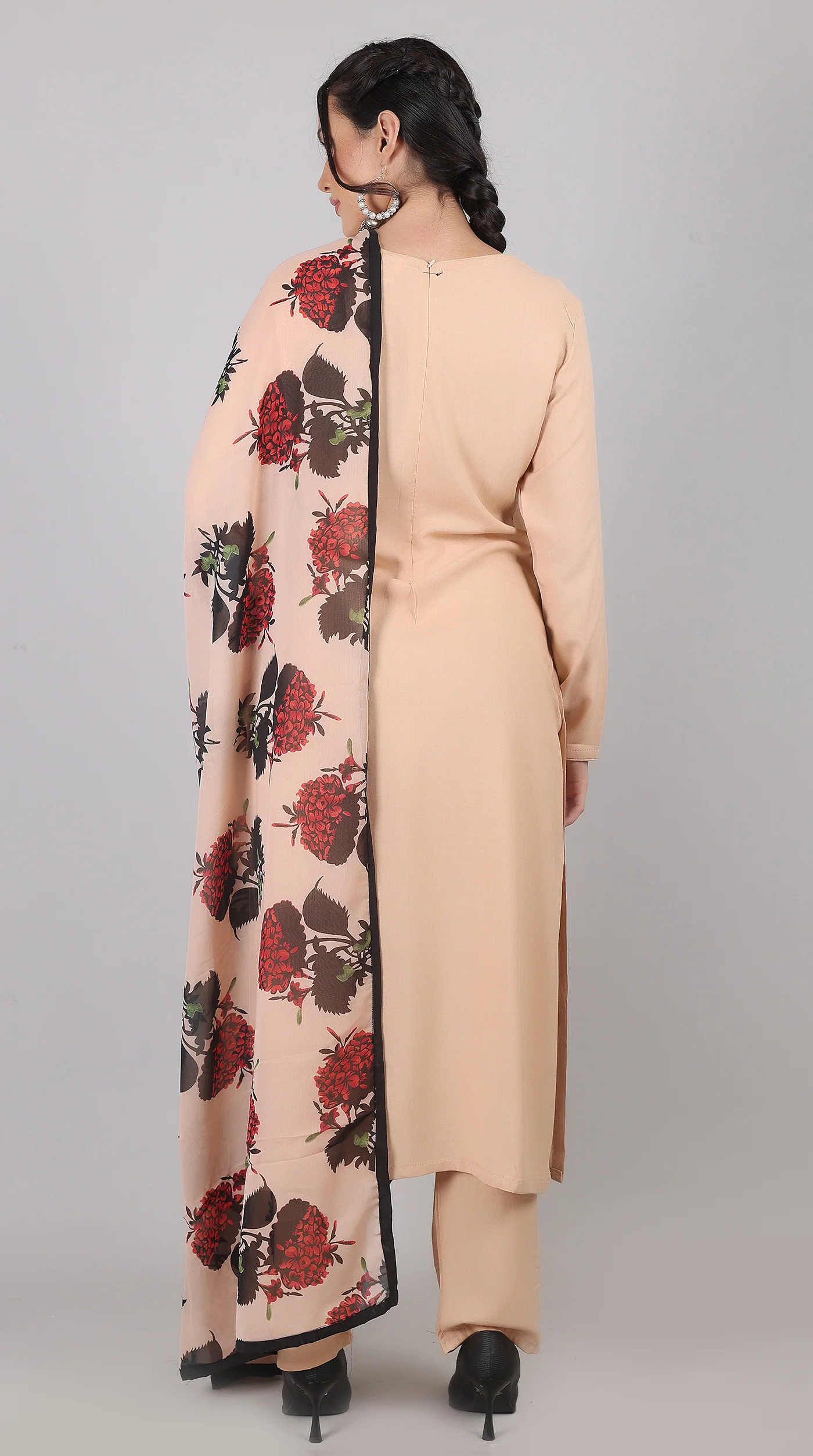 Pink Rayon Straight-Cut Kurta Set with Contrast Dupatta - Image 7
