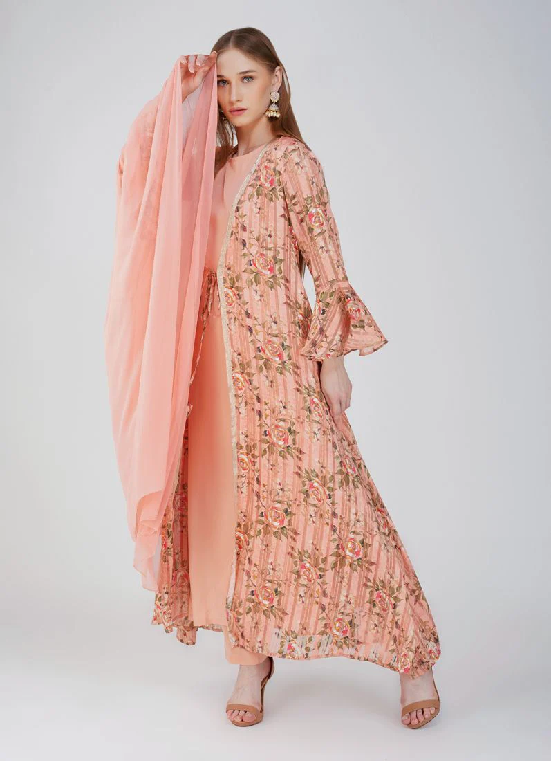 Pink Satin Georgette Jacket Style Suit Set - Image 2