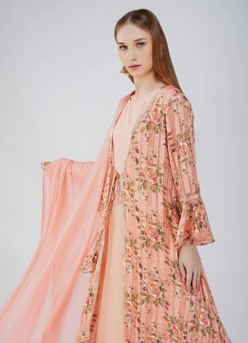 Pink Satin Georgette Jacket Style Suit Set - Image 4