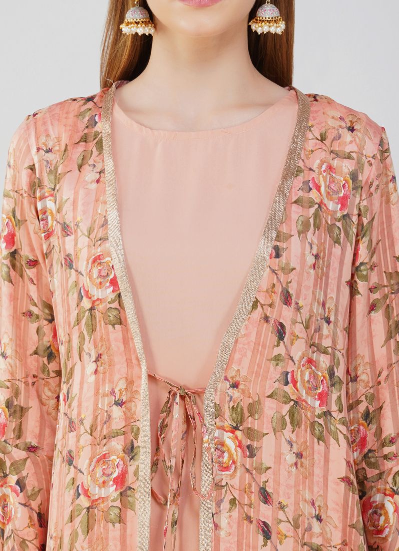 Pink Satin Georgette Jacket Style Suit Set - Image 5