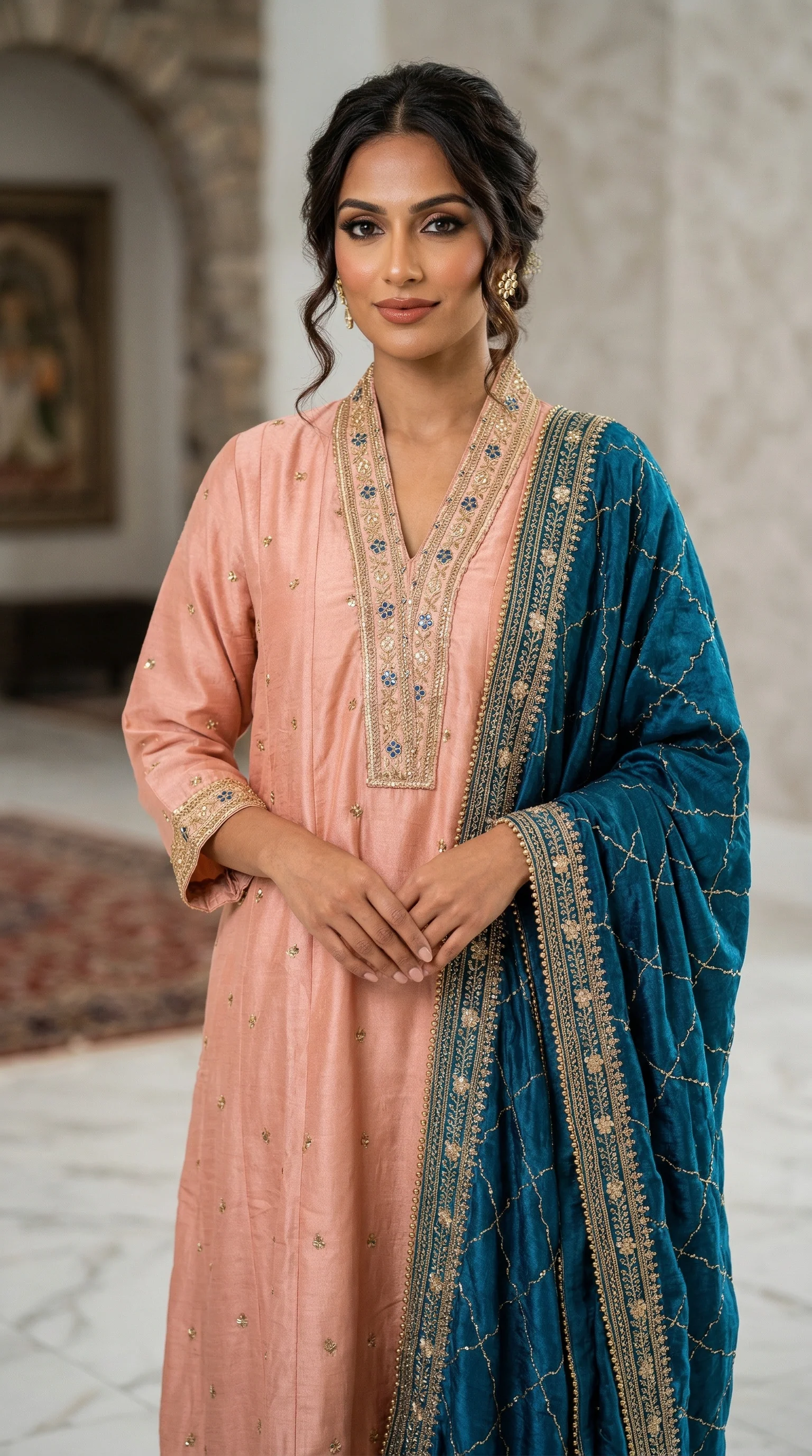 Pink Vichitra Georgette Thread Embroidered A-Line Suit Set - Image 2