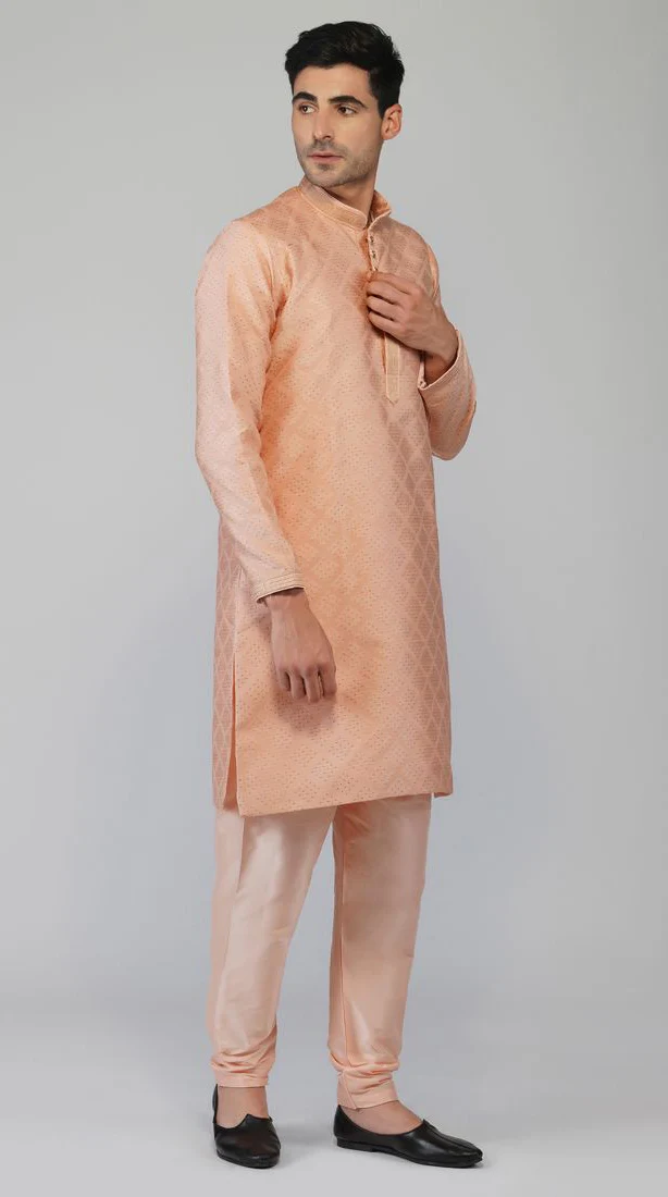 Pink Zari Embroidered Kurta Churidaar Set - Image 4