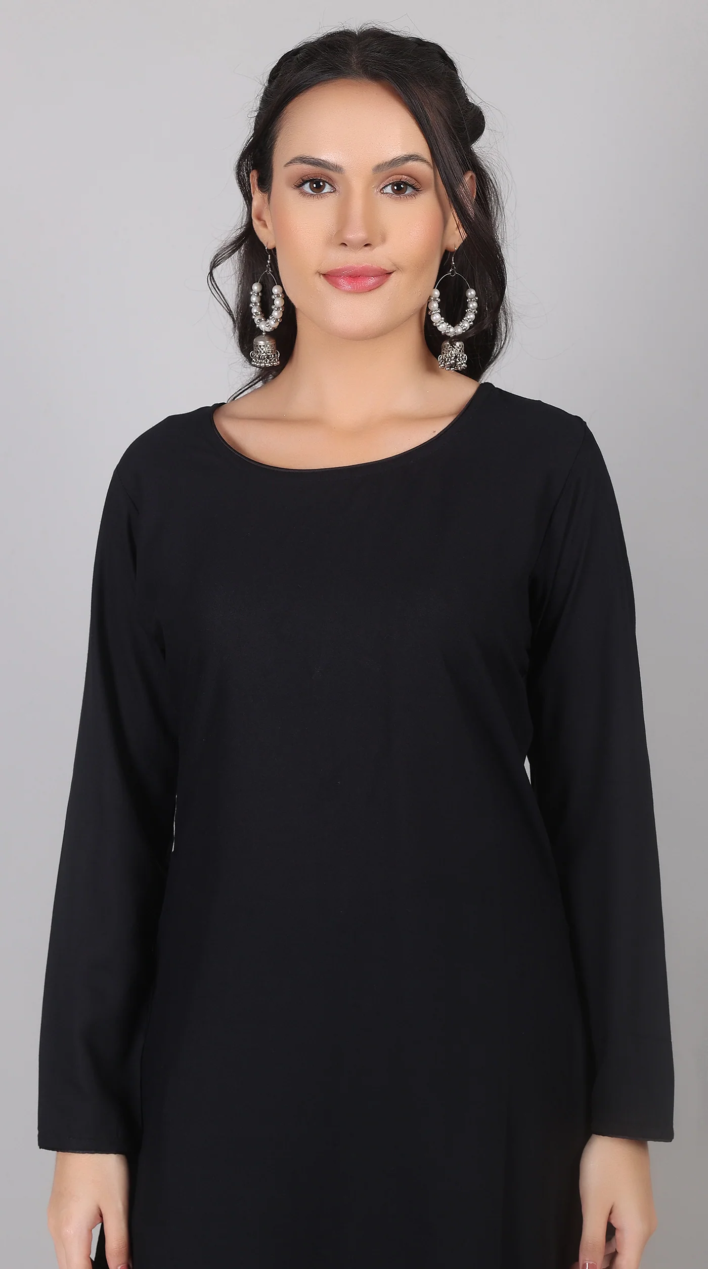 Plain Black Rayon Suit Set with Chiffon Dupatta - Image 4