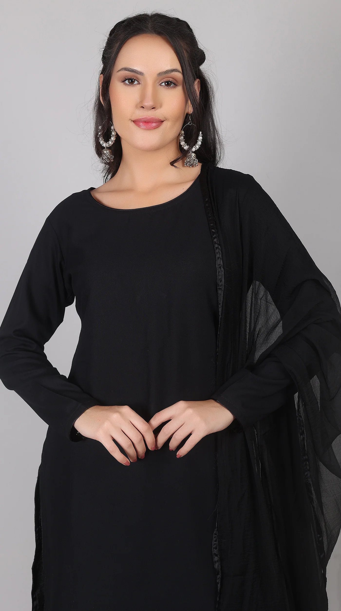 Plain Black Rayon Suit Set with Chiffon Dupatta - Image 5