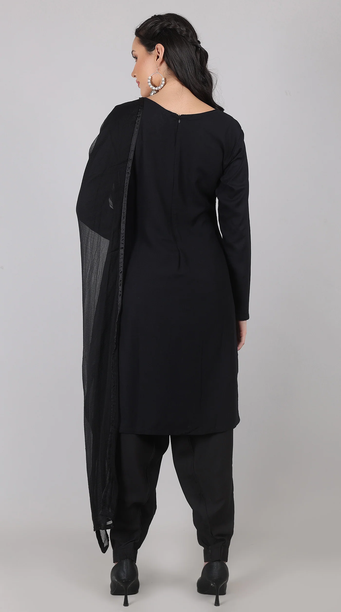 Plain Black Rayon Suit Set with Chiffon Dupatta - Image 6