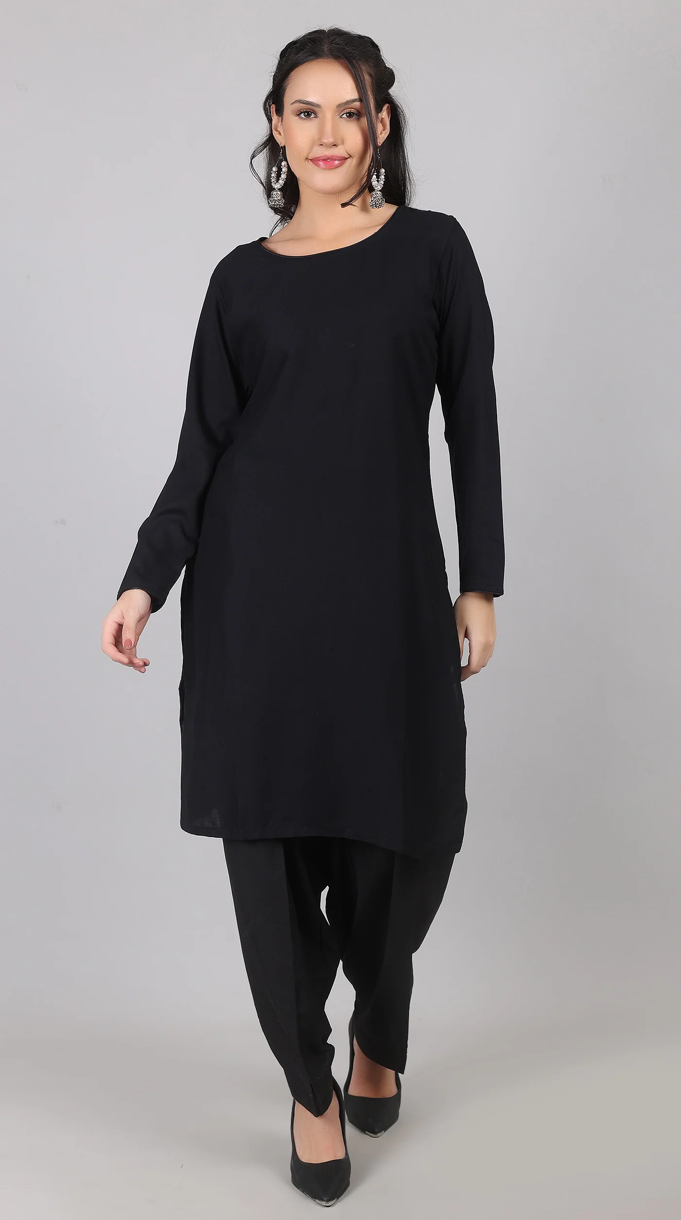 Plain Black Rayon Suit Set with Chiffon Dupatta - Image 7