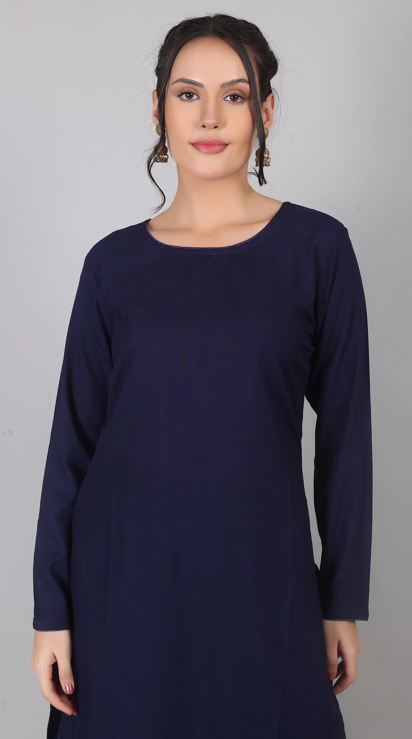 Plain Navy Blue Rayon Suit Set with Chiffon Dupatta - Image 5