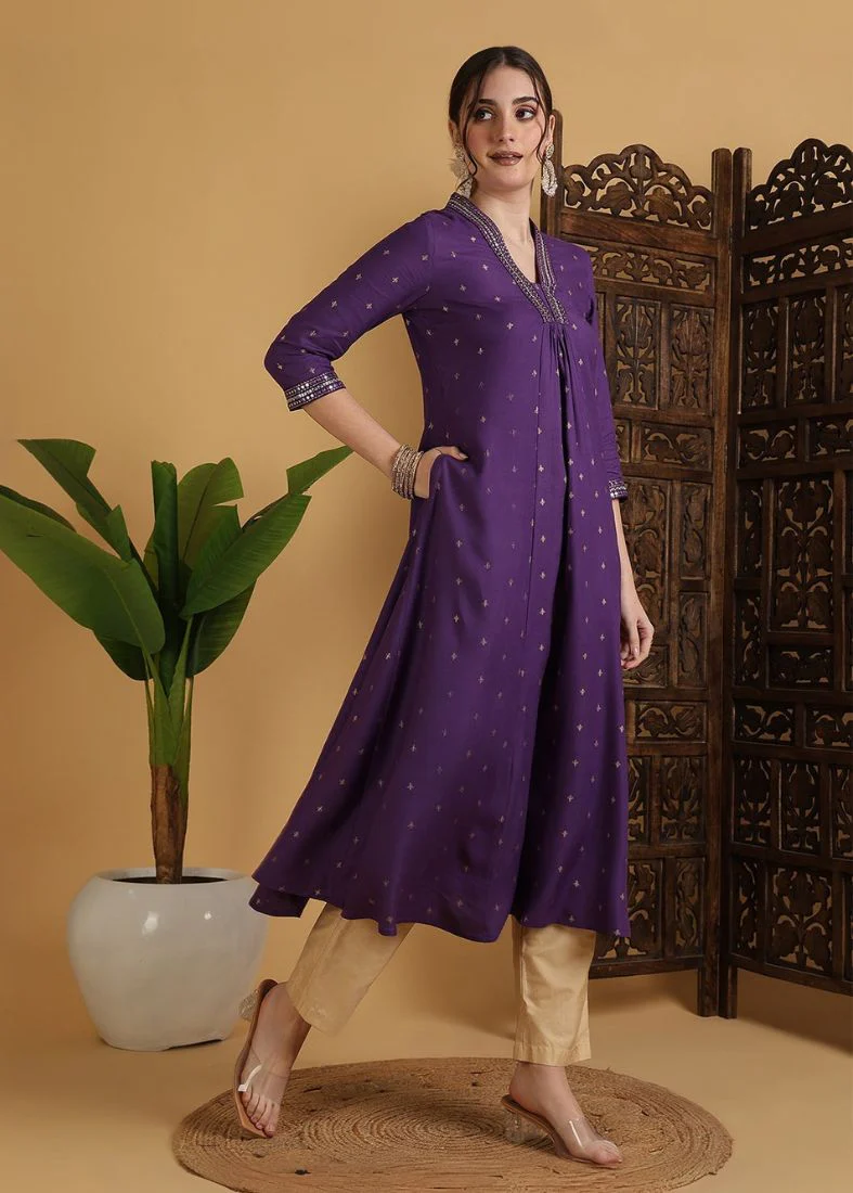 Purple A-line Kurti - Image 2