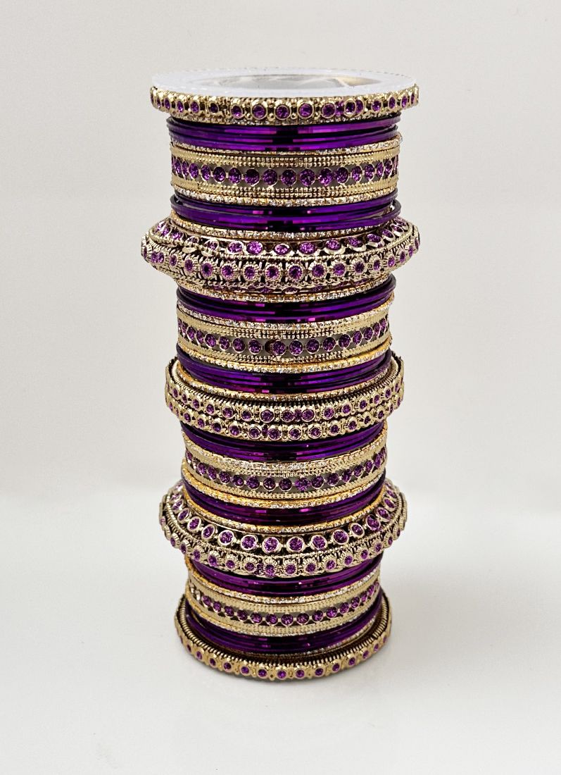 Purple Anitique Gold Double Bangle Set - Image 2