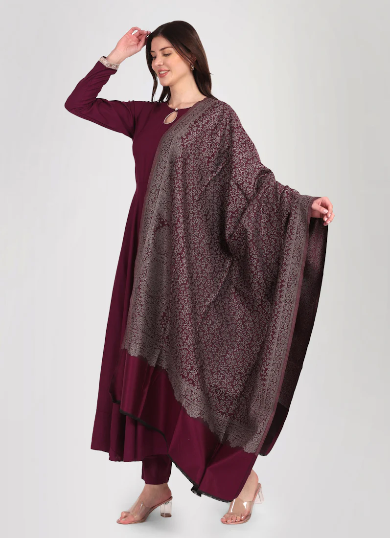 Purple Bias Cut Shawl Suit Set - Image 2