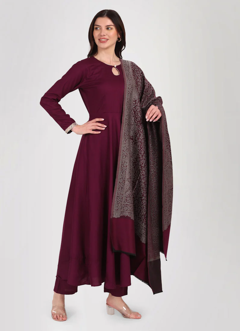 Purple Bias Cut Shawl Suit Set - Image 3