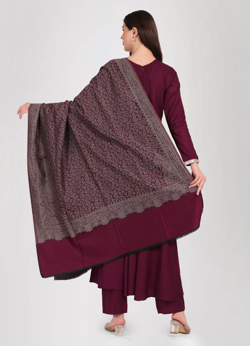 Purple Bias Cut Shawl Suit Set - Image 4
