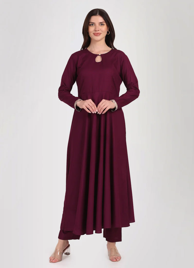Purple Bias Cut Shawl Suit Set - Image 5