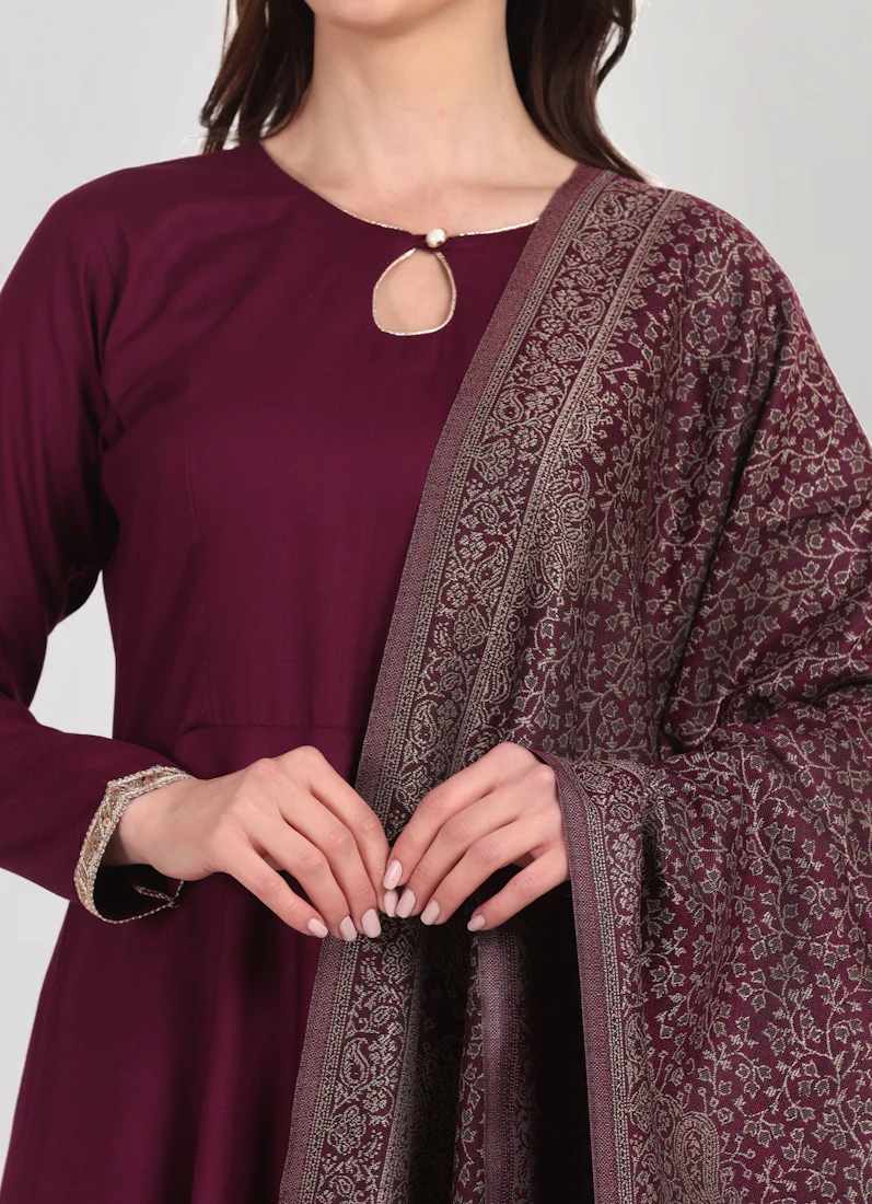 Purple Bias Cut Shawl Suit Set - Image 6