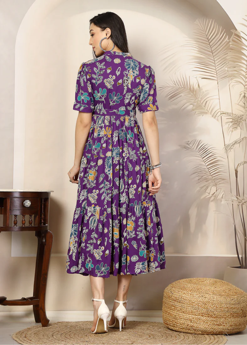 Purple Cotton Shirt Style Dress - Image 2