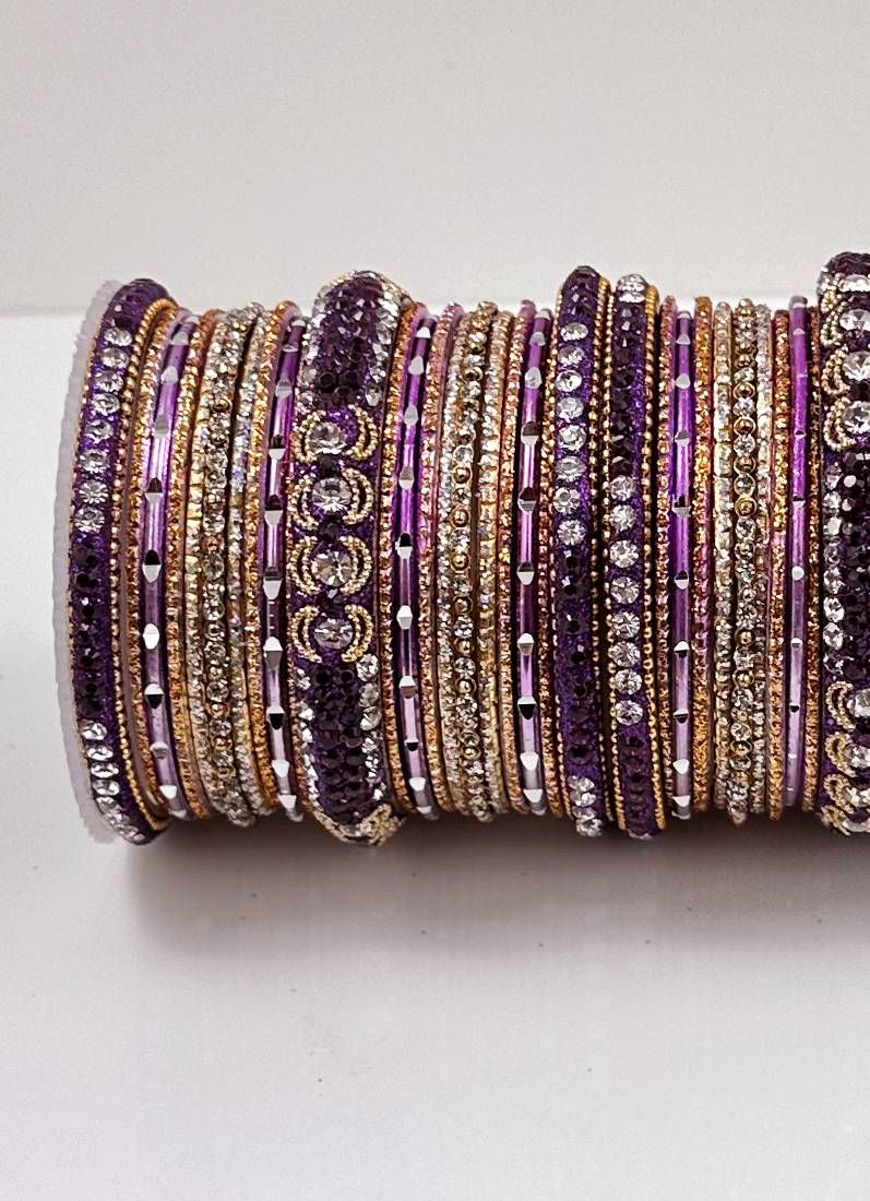 Purple Diamonte Double Bangle Set - Image 3