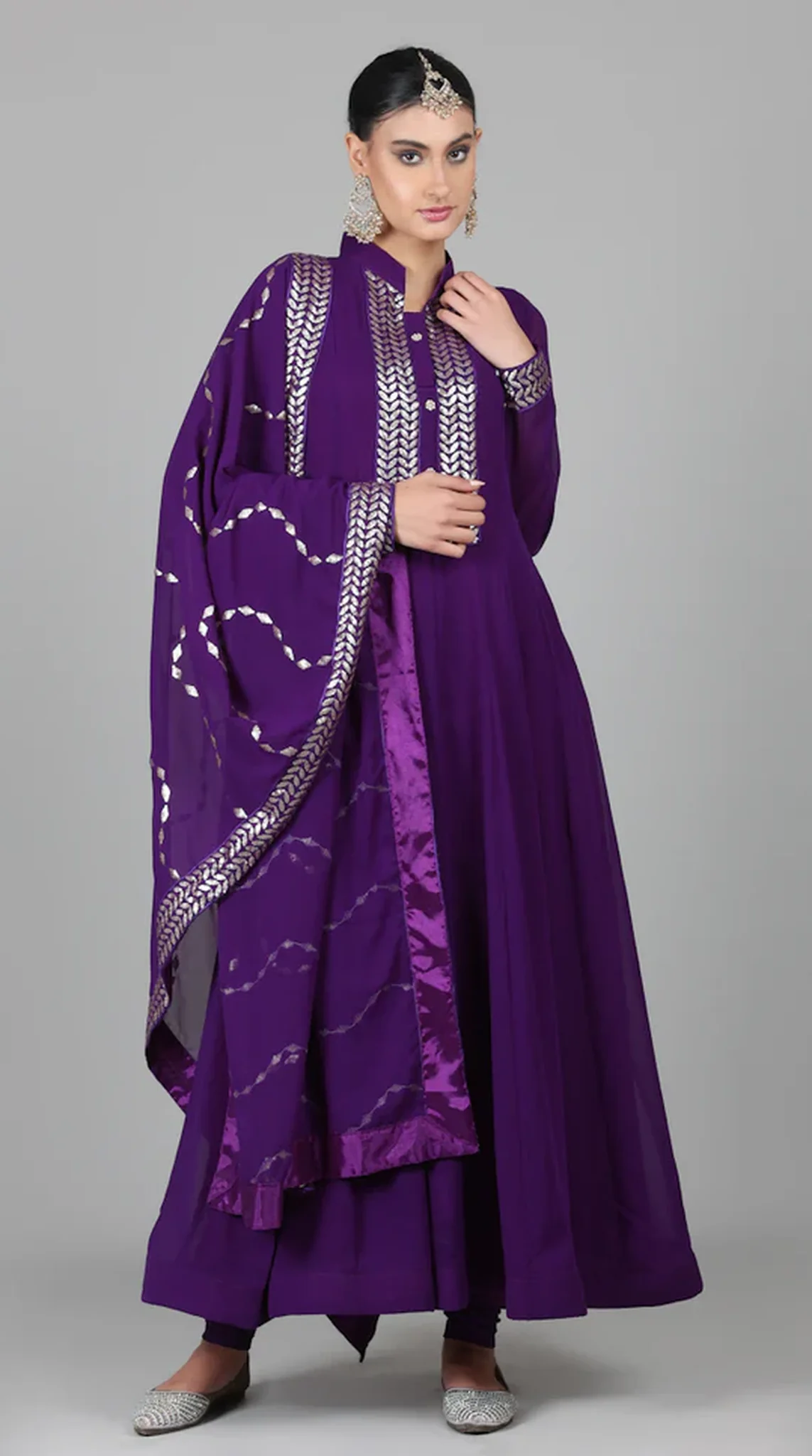Purple Georegtte Anarkali Suit Set - Image 2