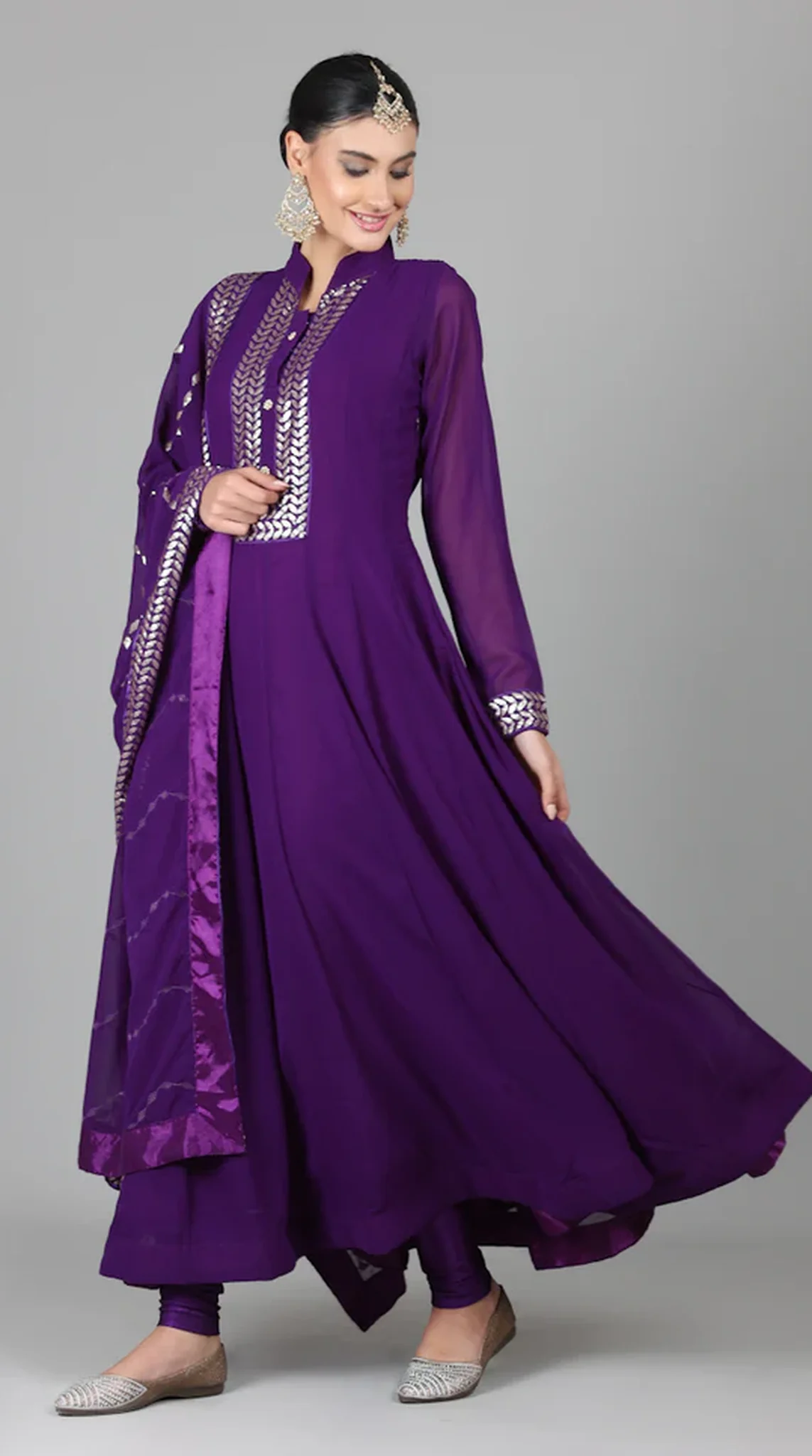 Purple Georegtte Anarkali Suit Set - Image 3