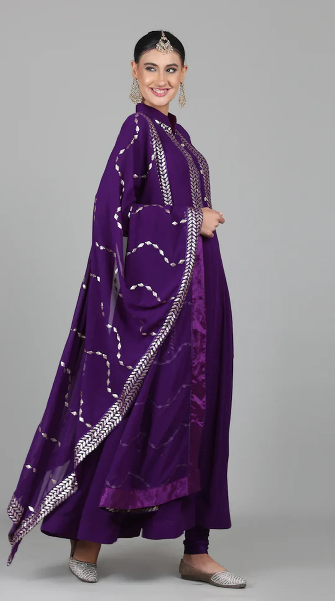 Purple Georegtte Anarkali Suit Set - Image 4