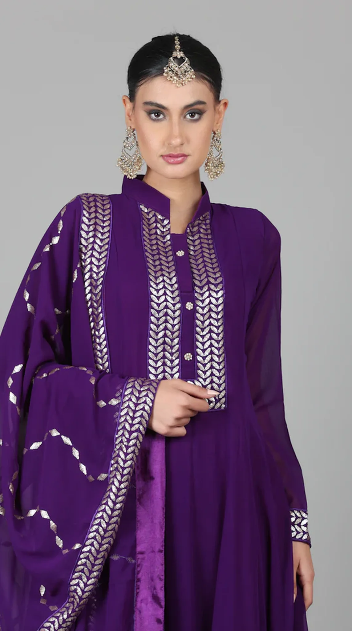 Purple Georegtte Anarkali Suit Set - Image 5