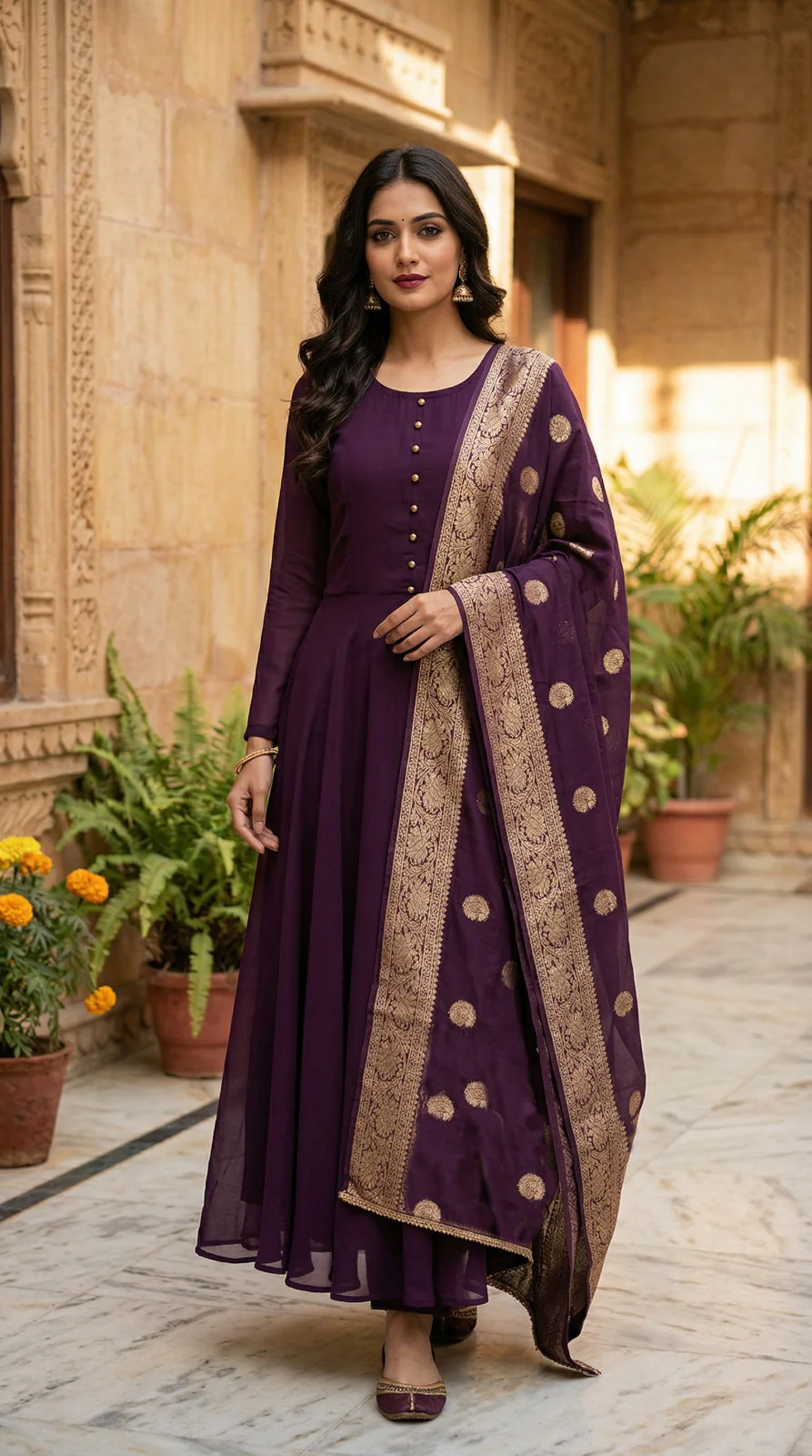 Purple Georgette Bias Cut Suit Set - Image 2