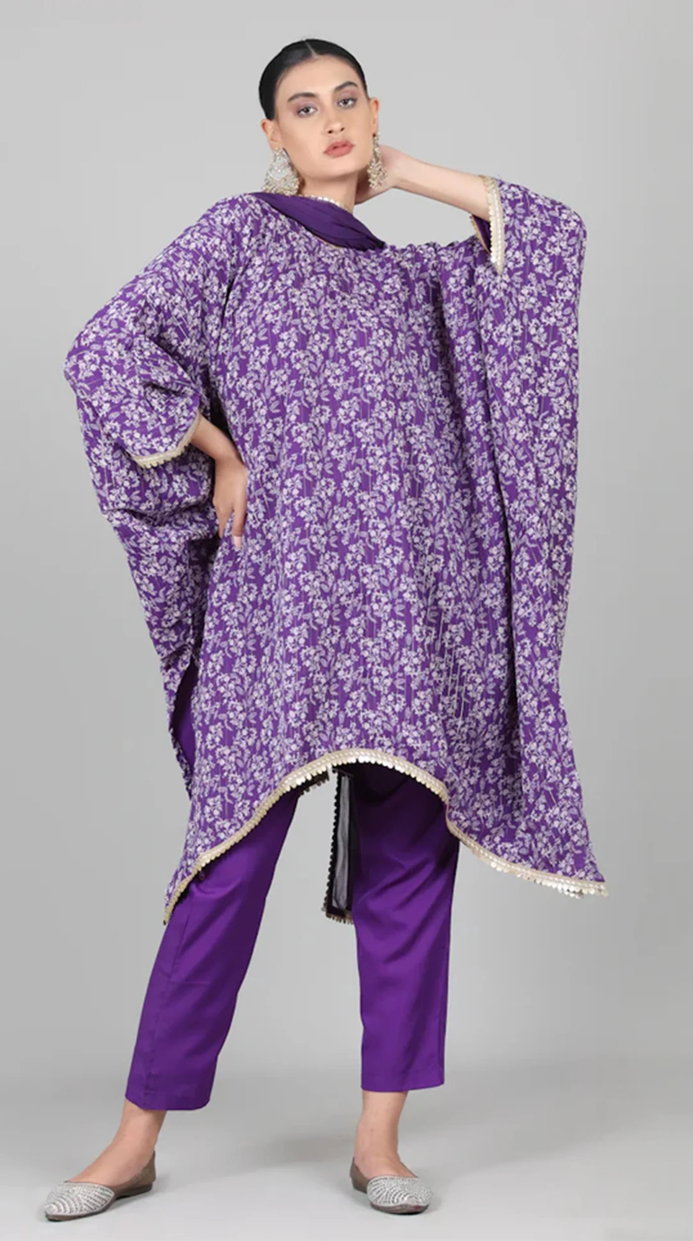 Purple Georgette Lurex Kaftan Set - Image 2