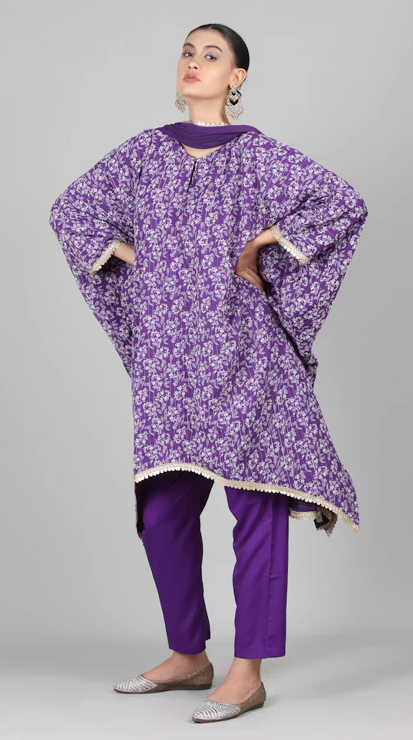 Purple Georgette Lurex Kaftan Set - Image 3