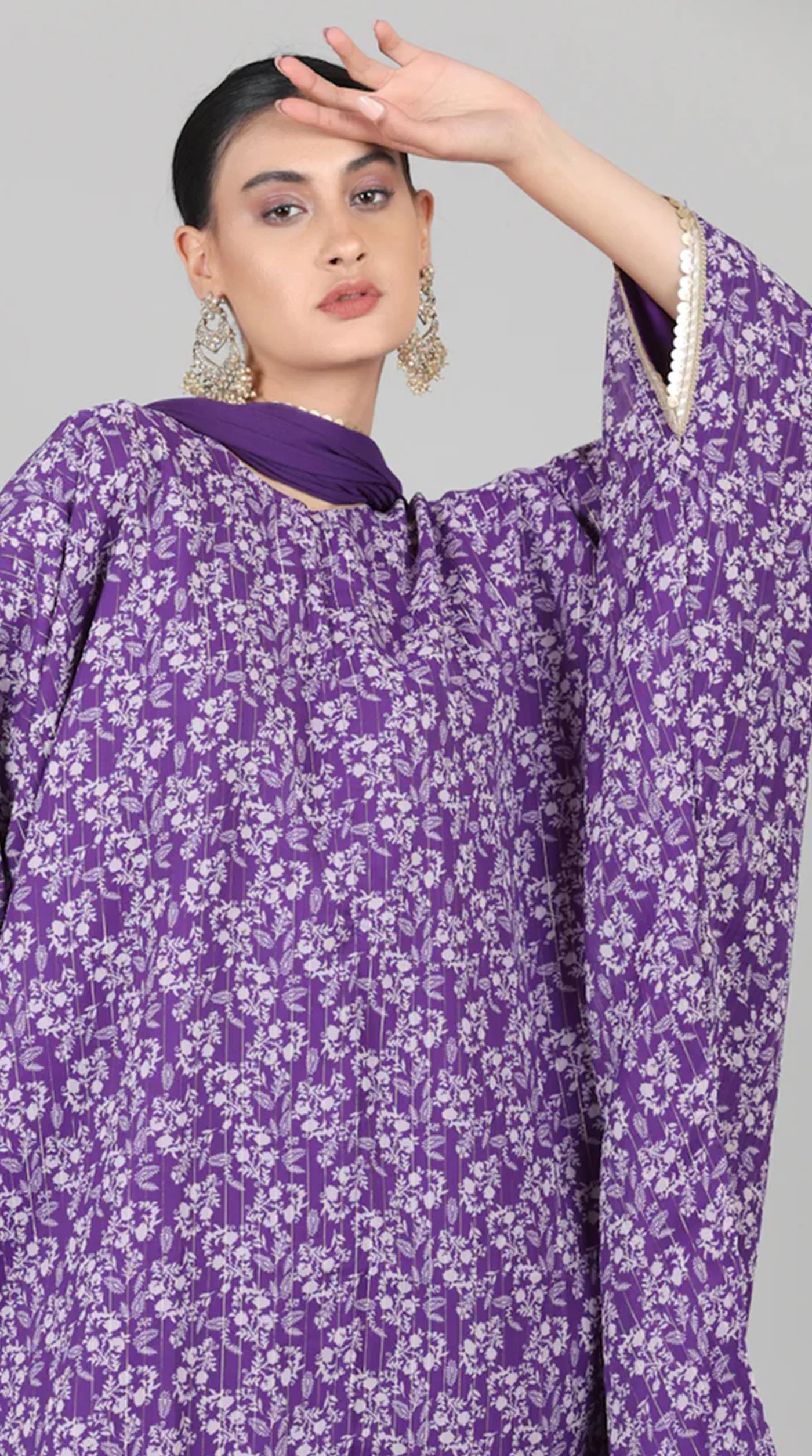 Purple Georgette Lurex Kaftan Set - Image 4