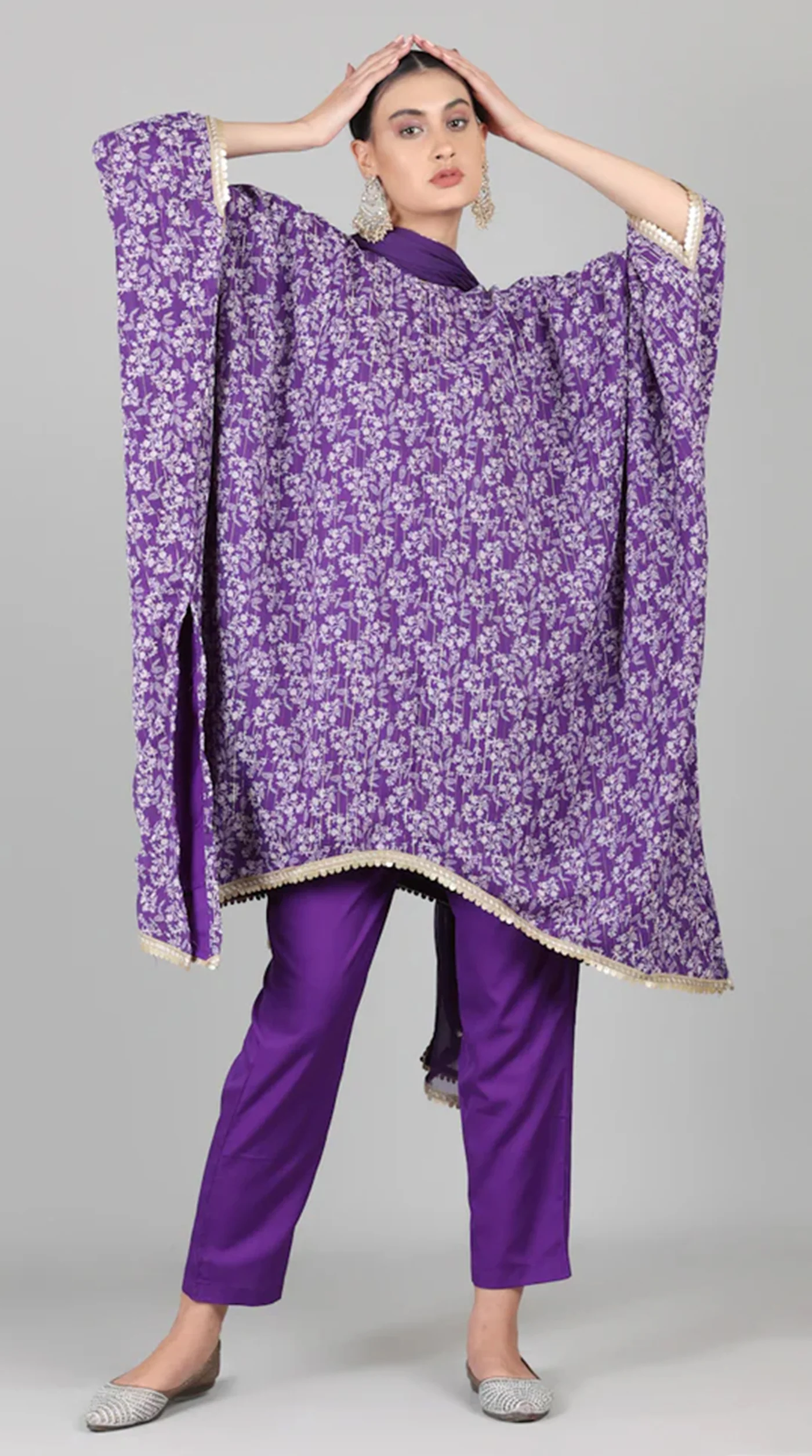Purple Georgette Lurex Kaftan Set - Image 6