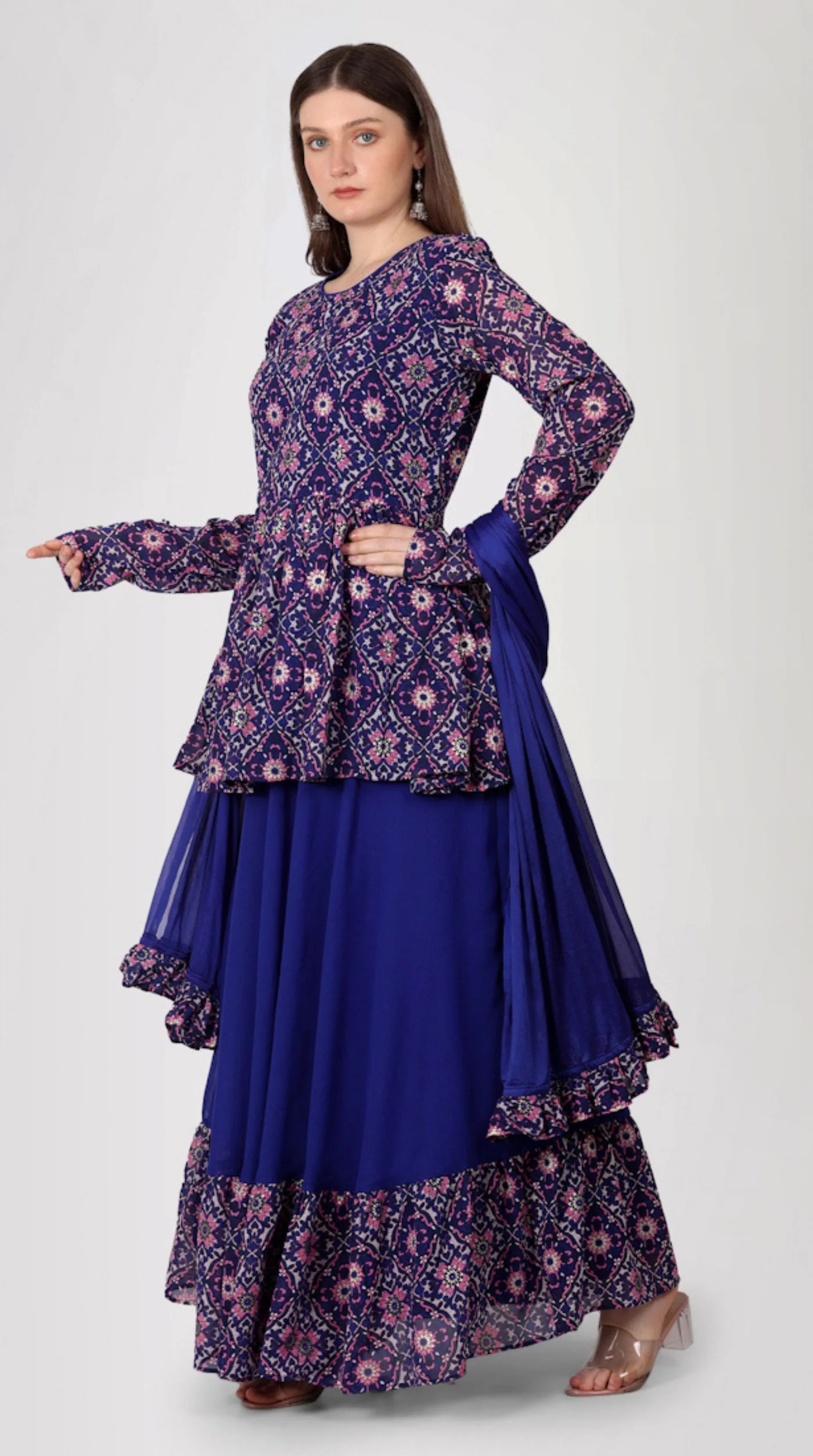 Purple Georgette Peplum Style Lehenga Set - Image 3