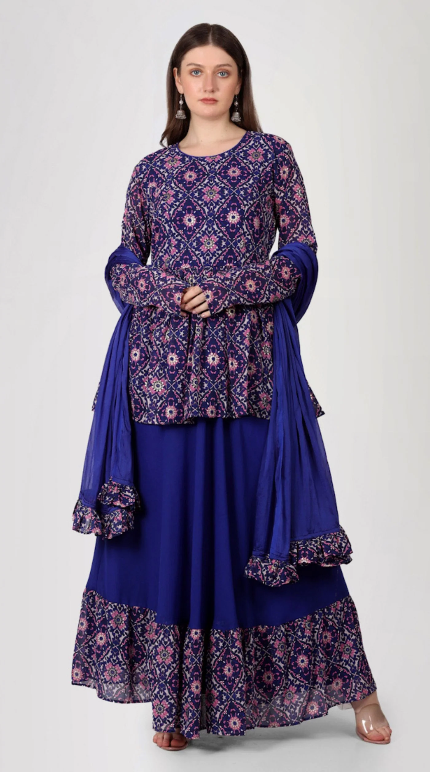 Purple Georgette Peplum Style Lehenga Set - Image 4