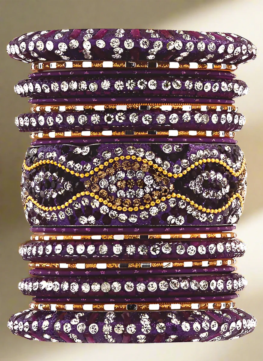 Luxury Purple & Gold Diamante Bangle Set - Image 2