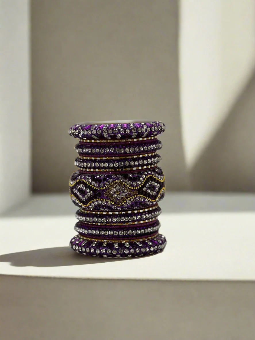 Luxury Purple & Gold Diamante Bangle Set - Image 3