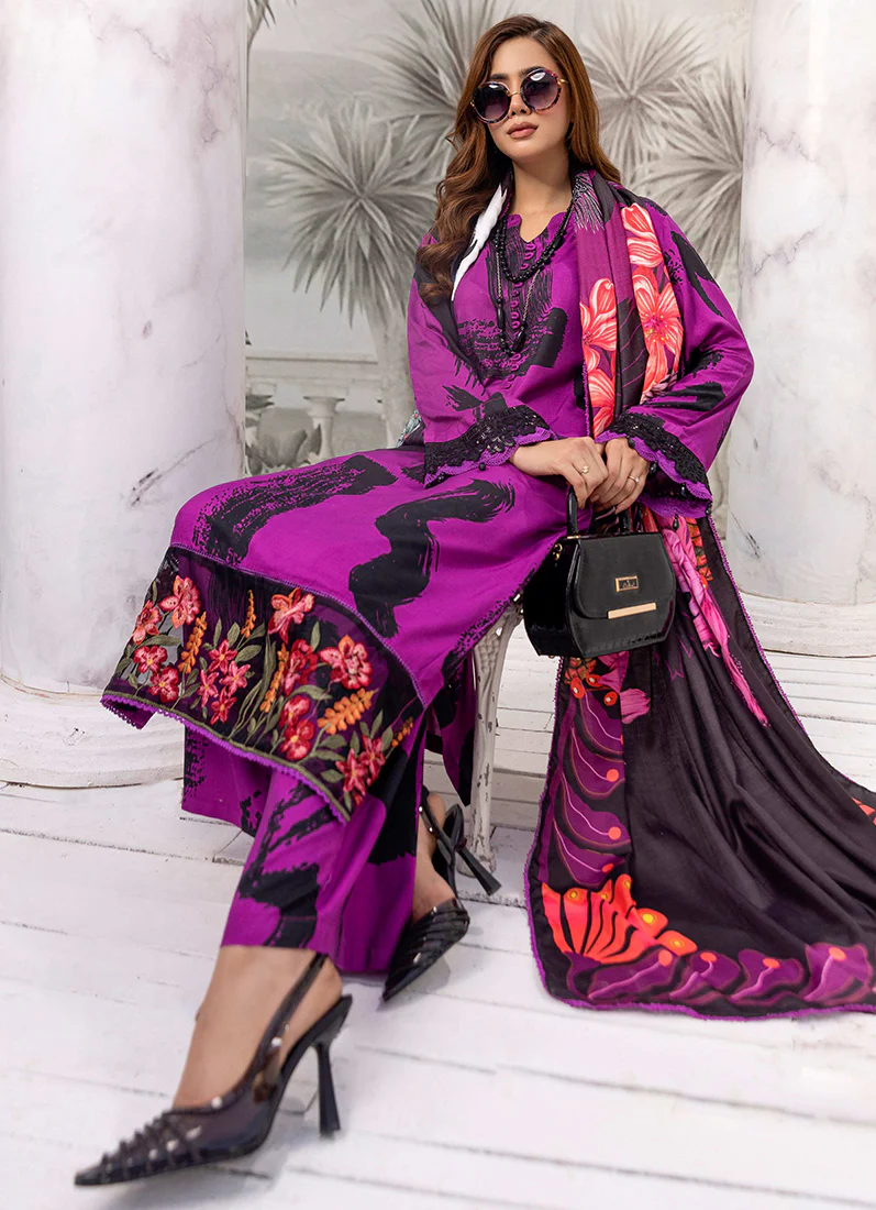 Purple Linen Wool Shawl Suit Set - Image 2