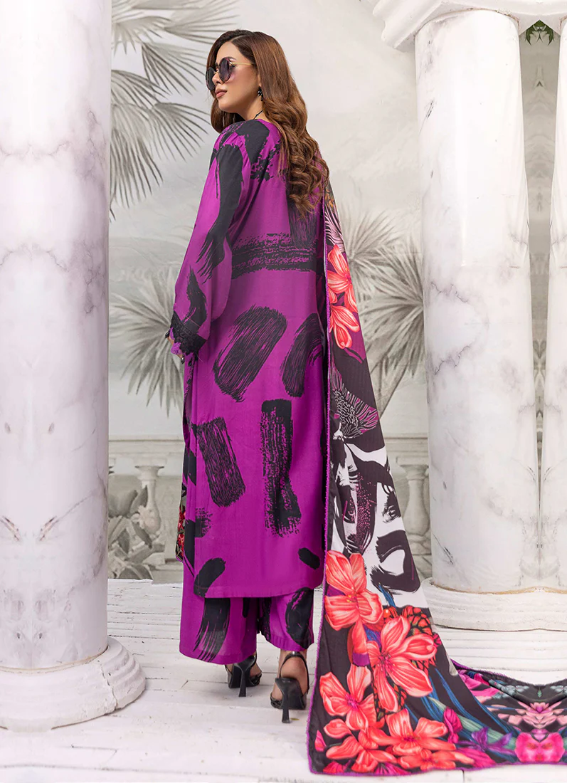 Purple Linen Wool Shawl Suit Set - Image 4