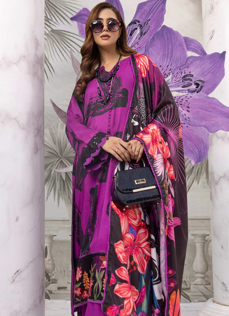 Purple Linen Wool Shawl Suit Set - Image 5